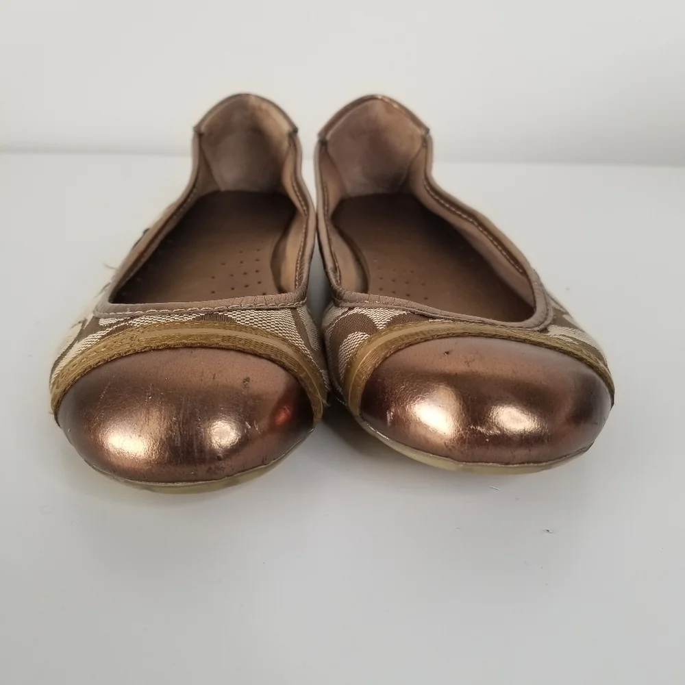 Coach Bronze Gold Canvas Logo Ballet Flats Size 6B